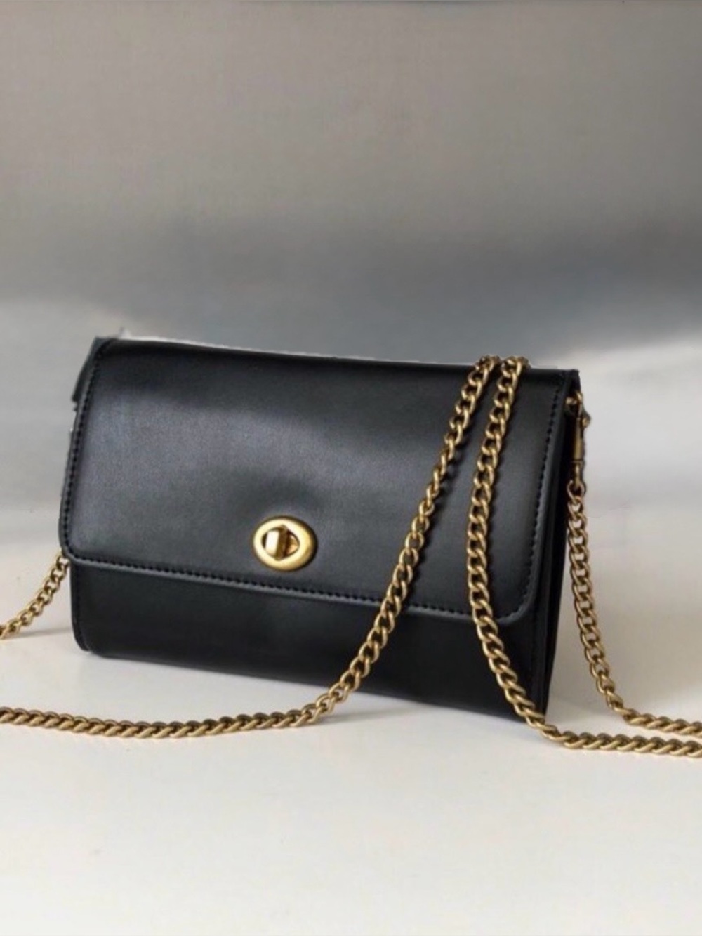 Coach Marlow Small Black Turnlock Flap Gold Chain Crossbody Bag